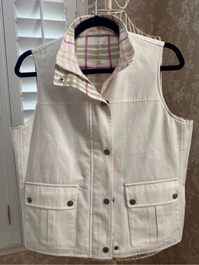 Burberry London Cream cotton canvas reversible Utility Vest with Plaid inside